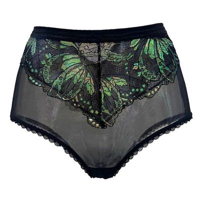 Shimmer butterfly wing stretch lace, green teal iridescent, 24 cm wide