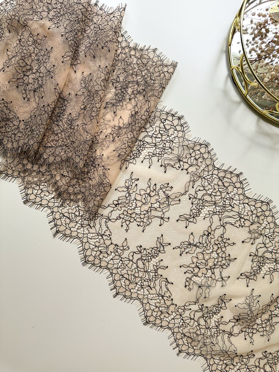 Chantilly Lace Nude with Black Embroidery