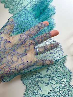 Turquoise Chantilly Lace with Blue Embroidery