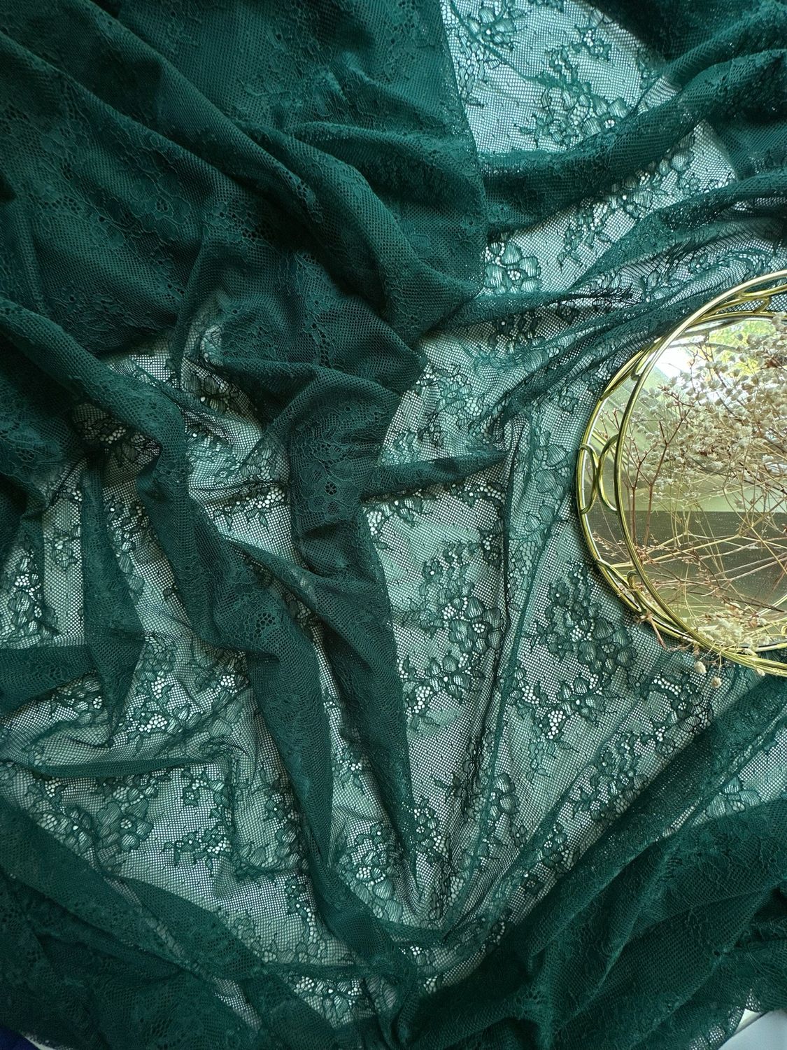 Deep Green Stretch Lace – Luxury Floral Lingerie Fabric