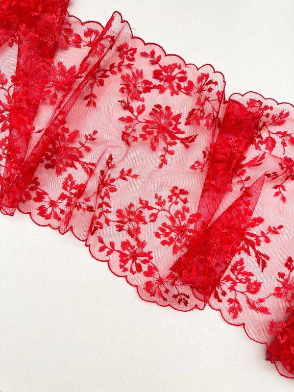 Red Scarlet Embroidered Non-Stretch Lace