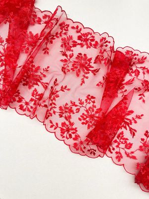 Red Scarlet Embroidered Non-Stretch Lace