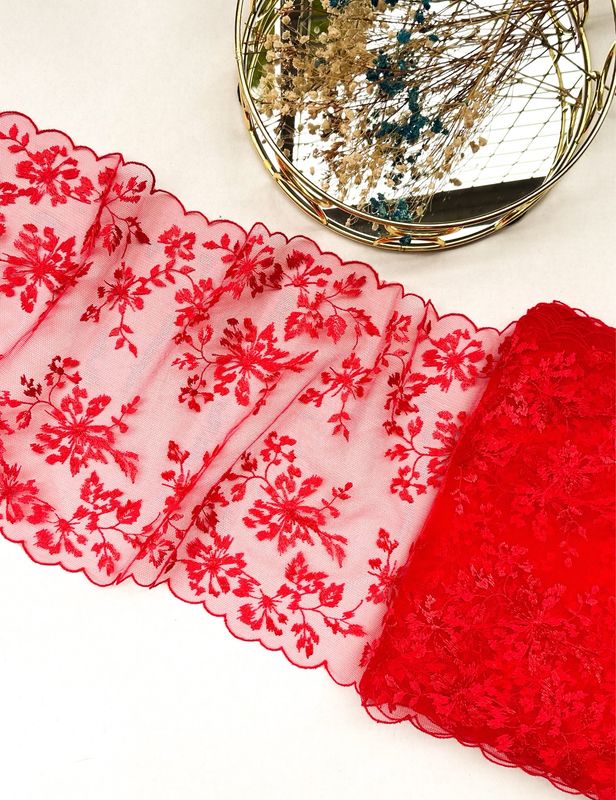Red Scarlet Embroidered Non-Stretch Lace