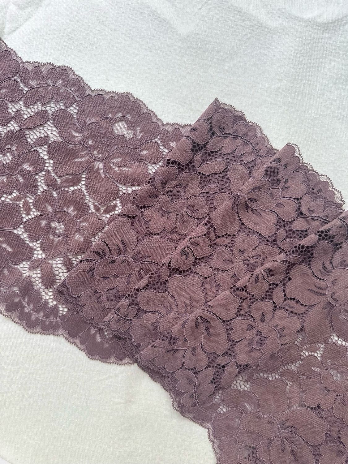 Lilac brown elastic lace trim 22 cm wide with floral pattern for lingerie sewing