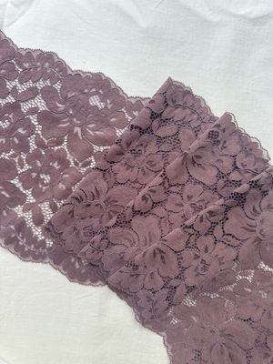 Lilac brown elastic lace trim 22 cm wide with floral pattern for lingerie sewing