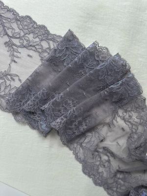 Shimmery grey elastic lace trim 18 cm wide with floral pattern for lingerie sewing