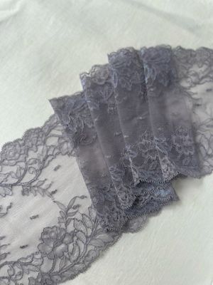 Shimmery grey elastic lace trim 18 cm wide with floral pattern for lingerie sewing