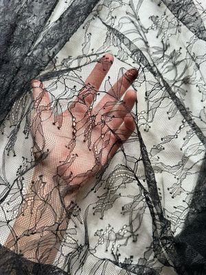 Black Embroidered Non-Stretch Lace Fabric