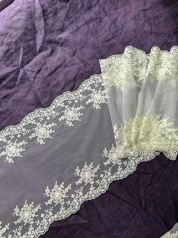 Pale Green Embroidered Tulle Lace