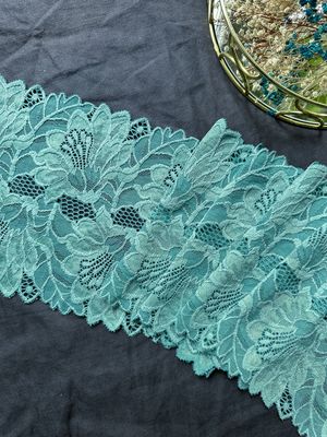 Turquoise Elastic Lace – 18 cm Wide Floral Stretch Lace for Lingerie Sewing and Bra Making