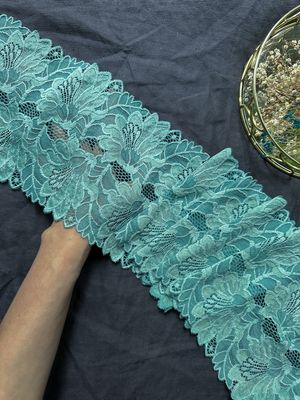 Turquoise Elastic Lace – 18 cm Wide Floral Stretch Lace for Lingerie Sewing and Bra Making