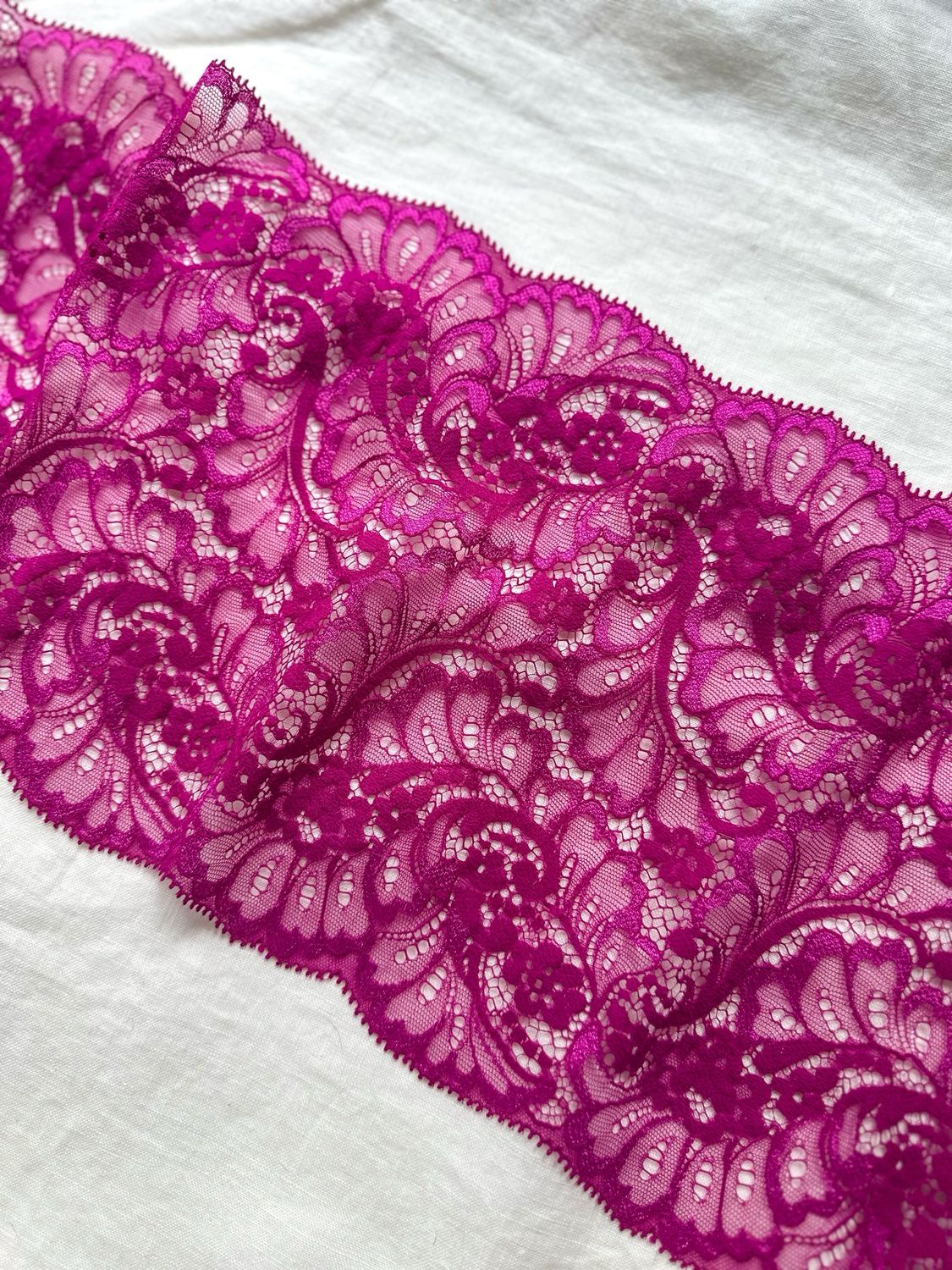 Fuchsia stretch lace 22 cm for lingerie sewing and bra making