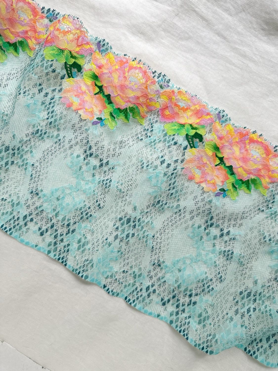 Turquoise Multicolor Stretch Lace