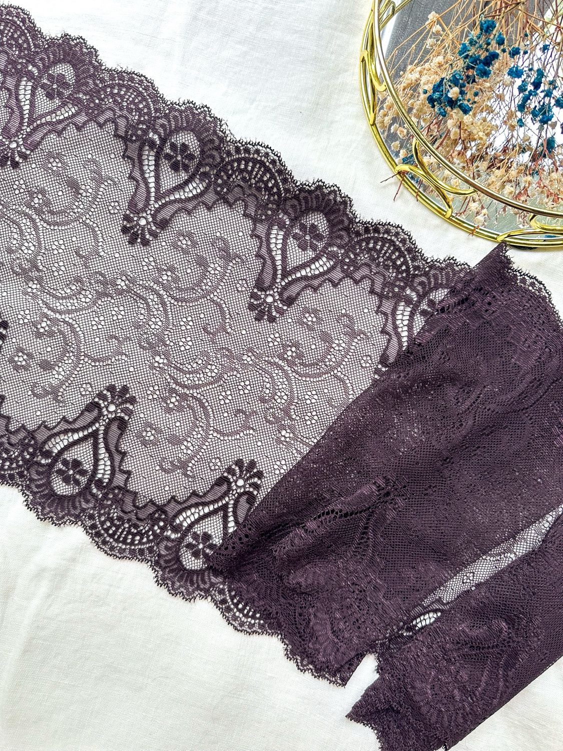 Chocolate Lilac Stretch Lace