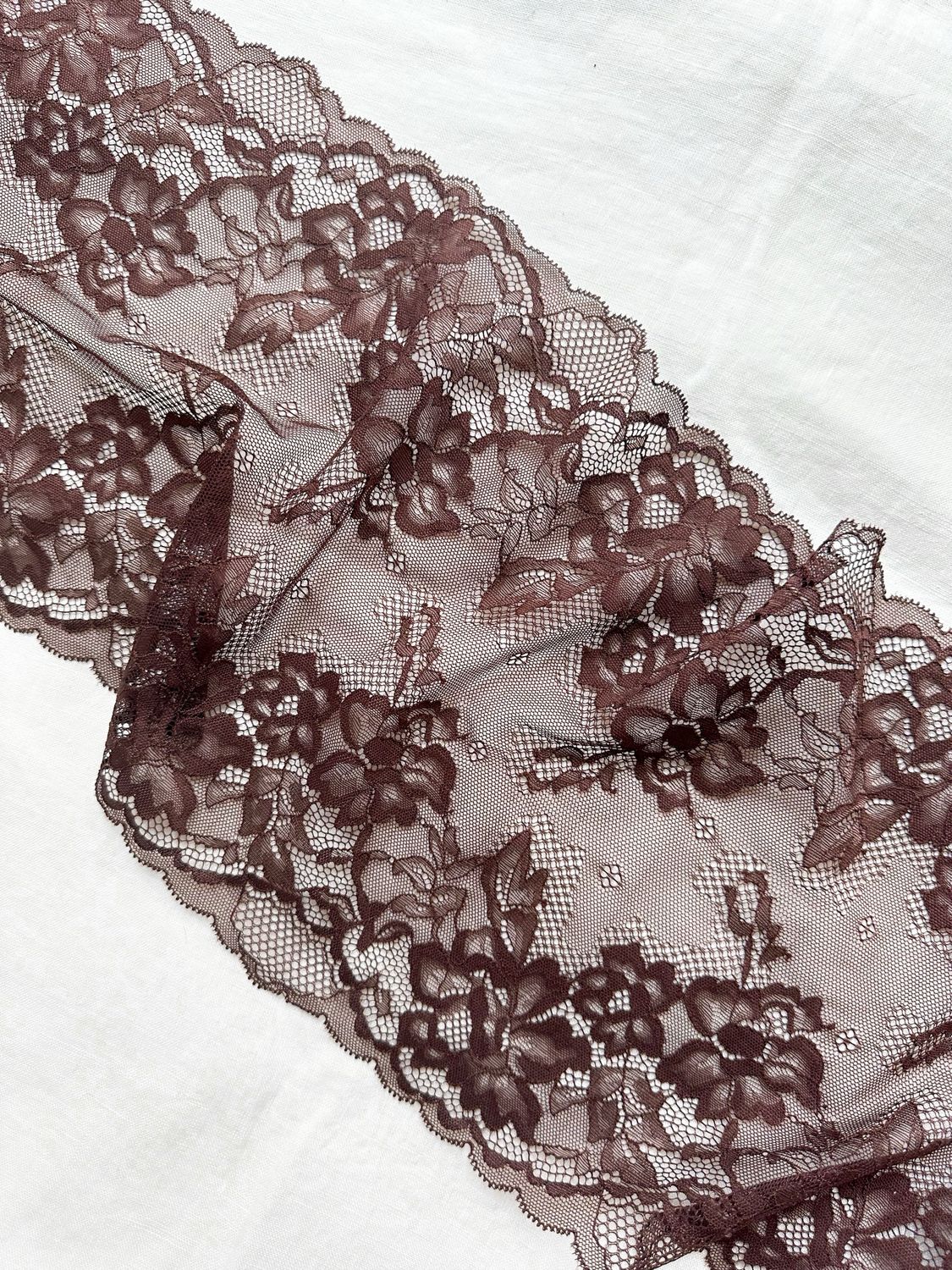 Chocolate Stretch Lace trim | Brown lace