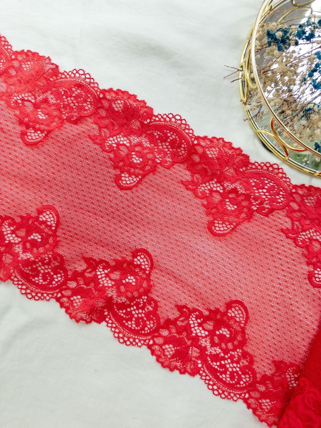 Bright Red Stretch Lace — Soft and Elastic