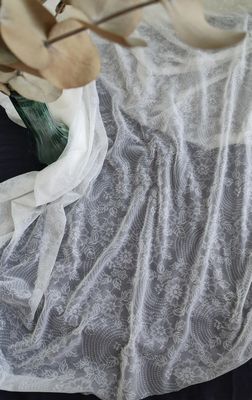 White floral stretch tulle for lingerie sewing and bra making