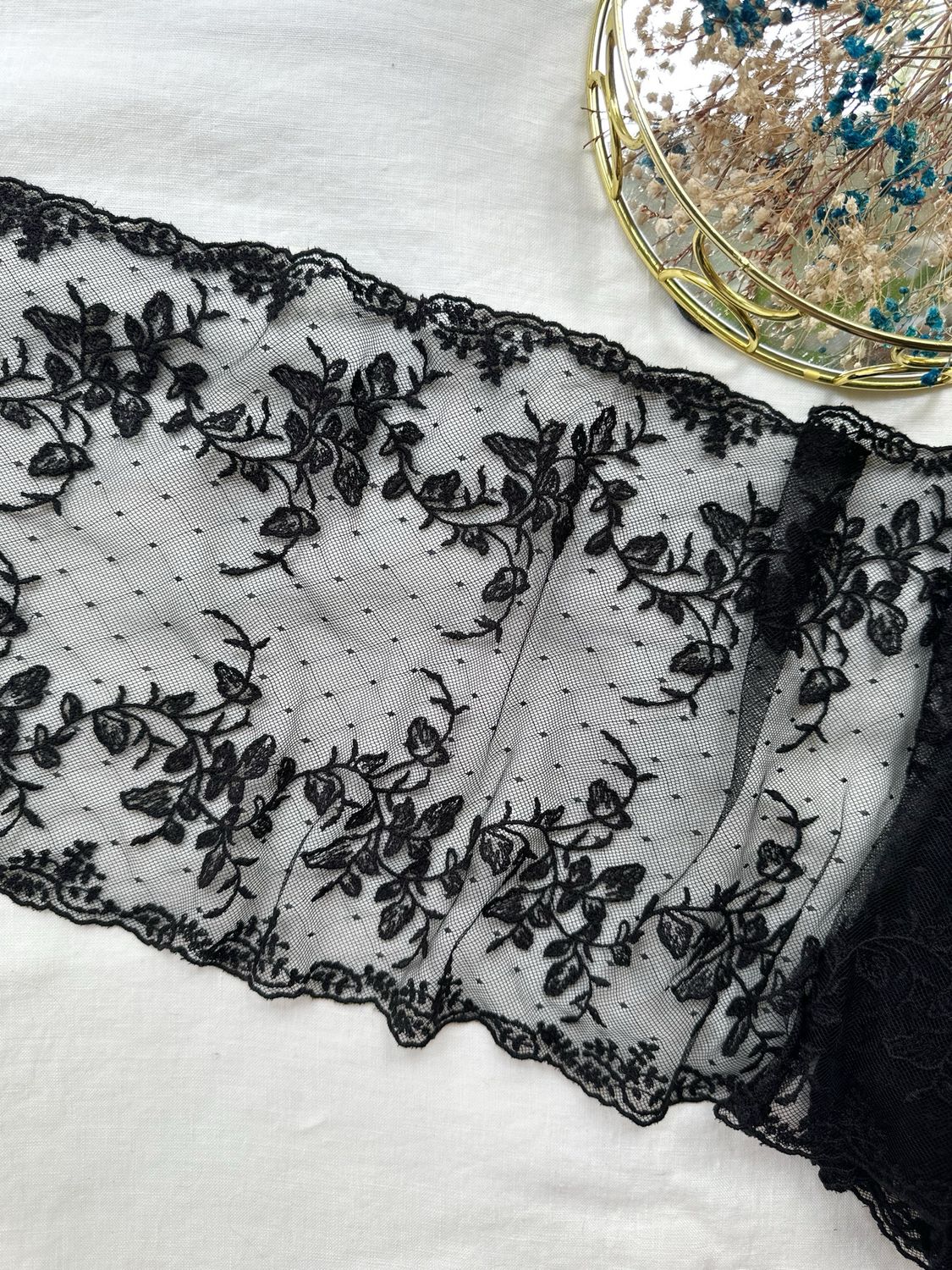 Black Embroidered Lace Trim
