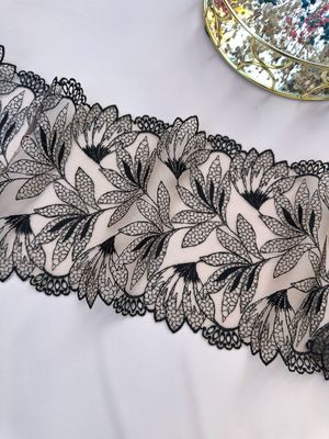 Beige and Black Embroidered Lace Trim