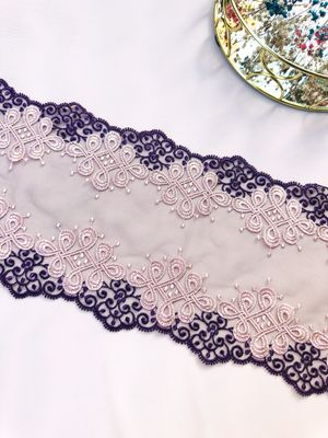 Lilac and Purple Embroidered Lace Trim