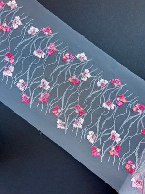 Grey Embroidered Lace Trim — Non-Stretch Floral Lace