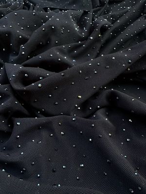Black Stretch Mesh with Rhinestones — Sparkly Elastic Tulle