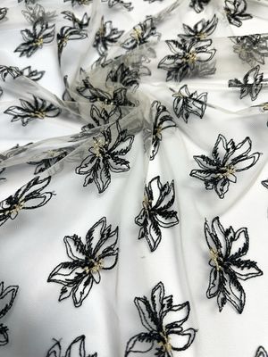 Ivory Tulle with Black and Gold Floral Embroidery
