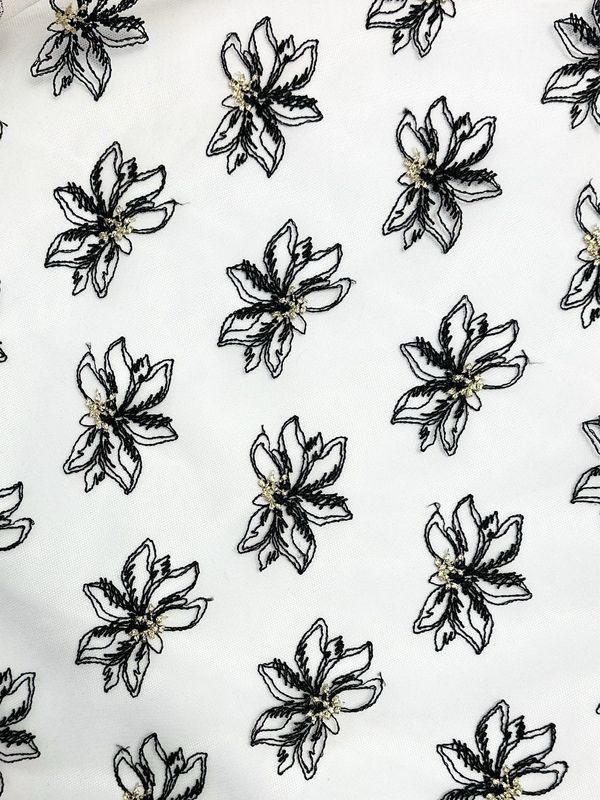 Ivory Tulle with Black and Gold Floral Embroidery