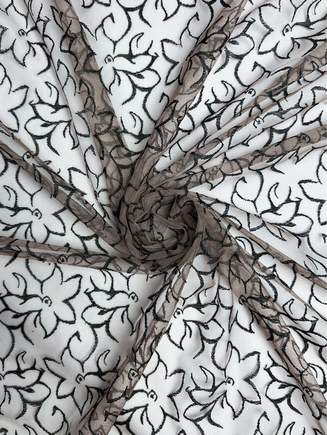 Taupe Tulle with Black Embroidery