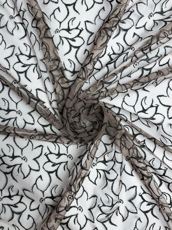 Taupe Tulle with Black Embroidery