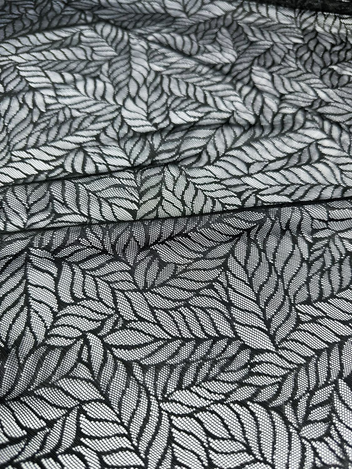 Black Leaf Pattern Stretch Tulle