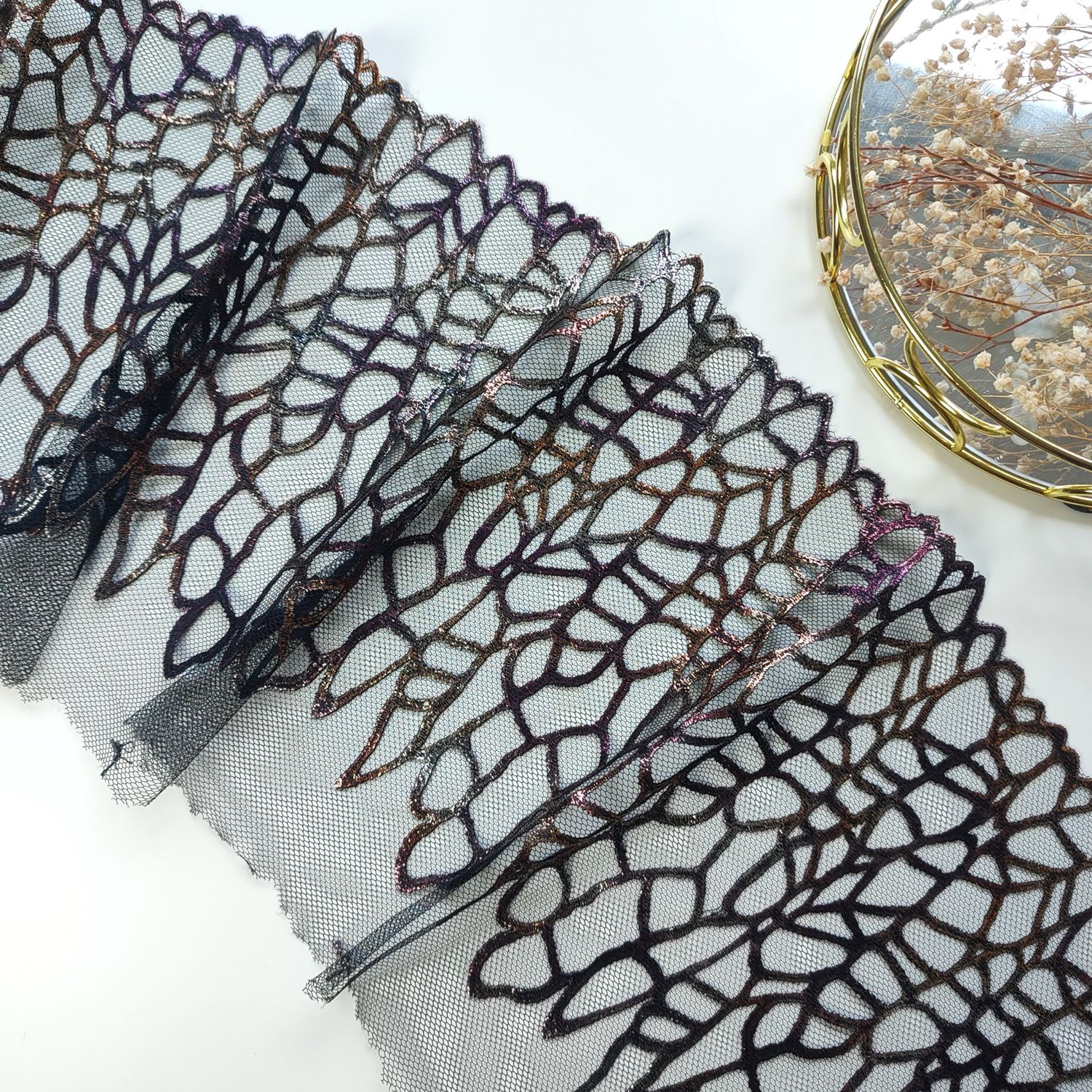 Black Metallic Embroidered Lace 