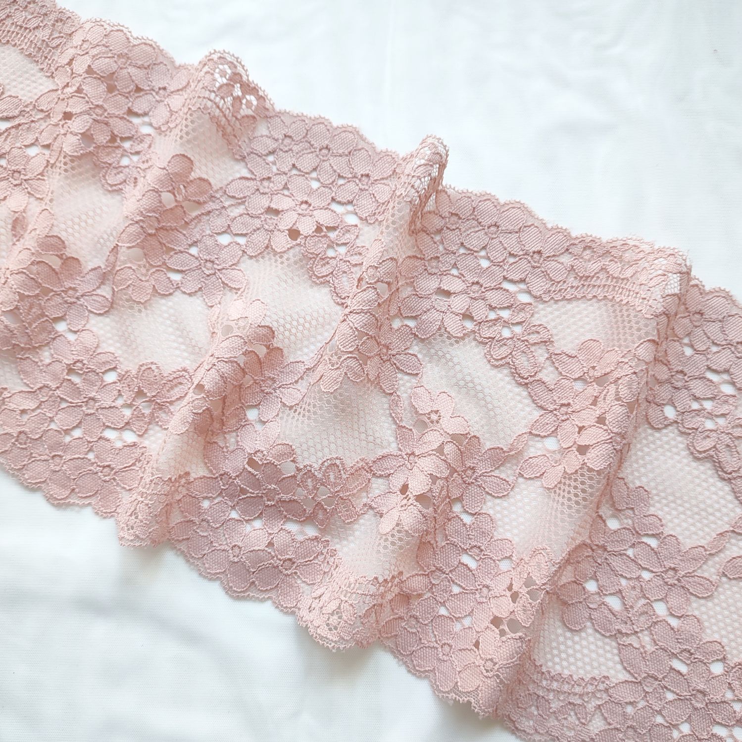 Dusty pink elastic lace trim for lingerie sewing