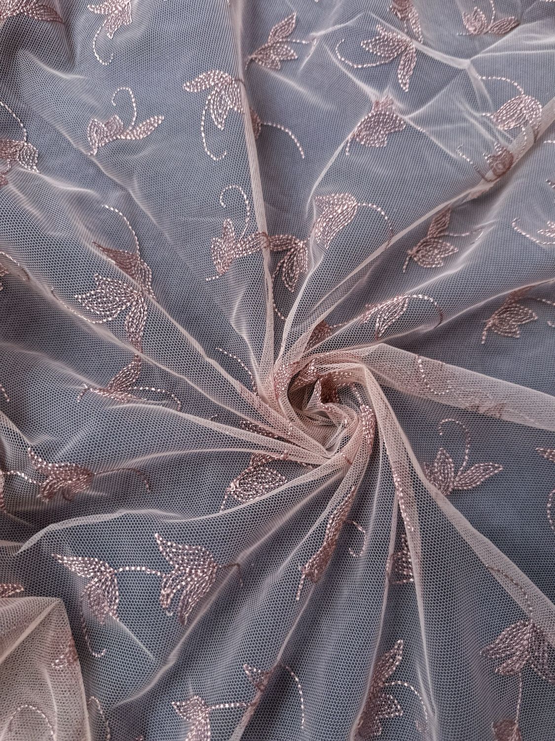 Coffee Embroidered Tulle with Floral Pattern