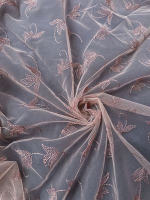 Coffee Embroidered Tulle with Floral Pattern