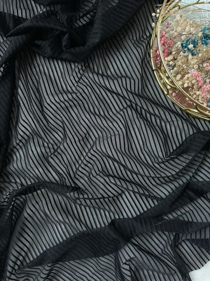 Black Striped Stretch Mesh Fabric