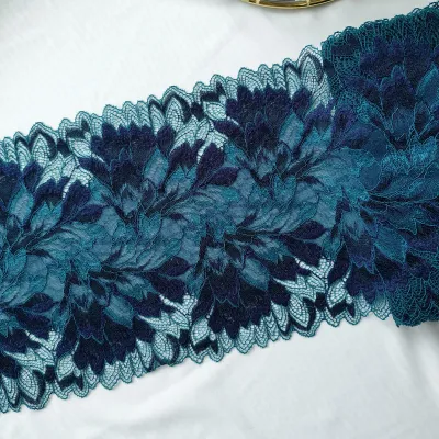 Dark Teal and Blue Multicolor Stretch Lace