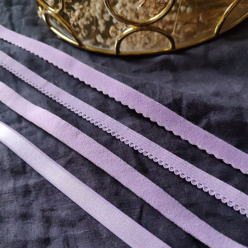 Lavender elastics for lingerie sewing – picot, FOE, channeling, straps

