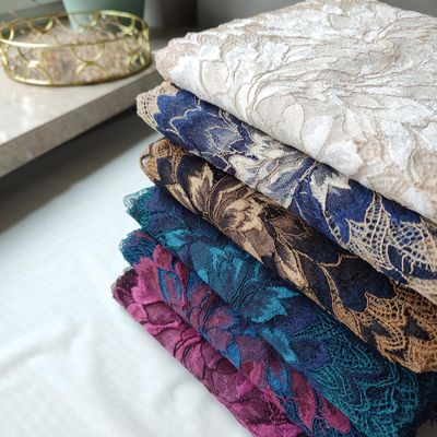 Beige and Blue Stretch Lace