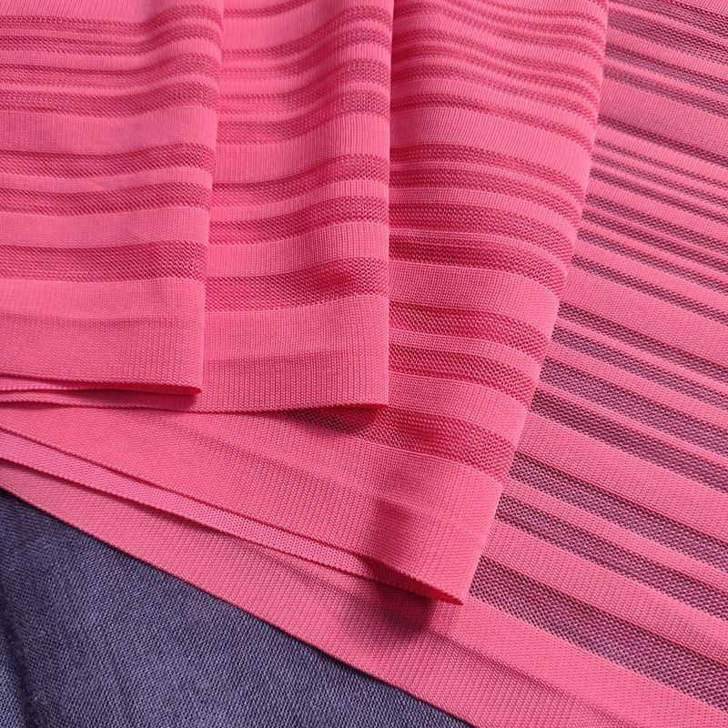 Mesh Elasticizzato Corallo Brillante a Righe