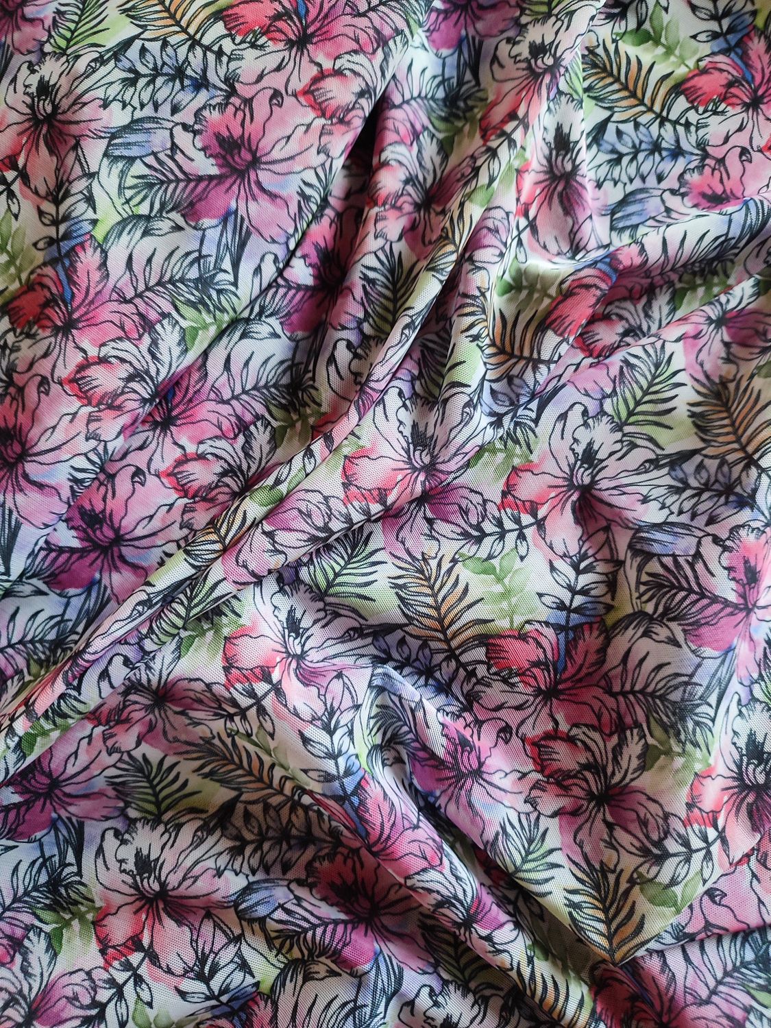 Dense floral stretch mesh, multicolor print