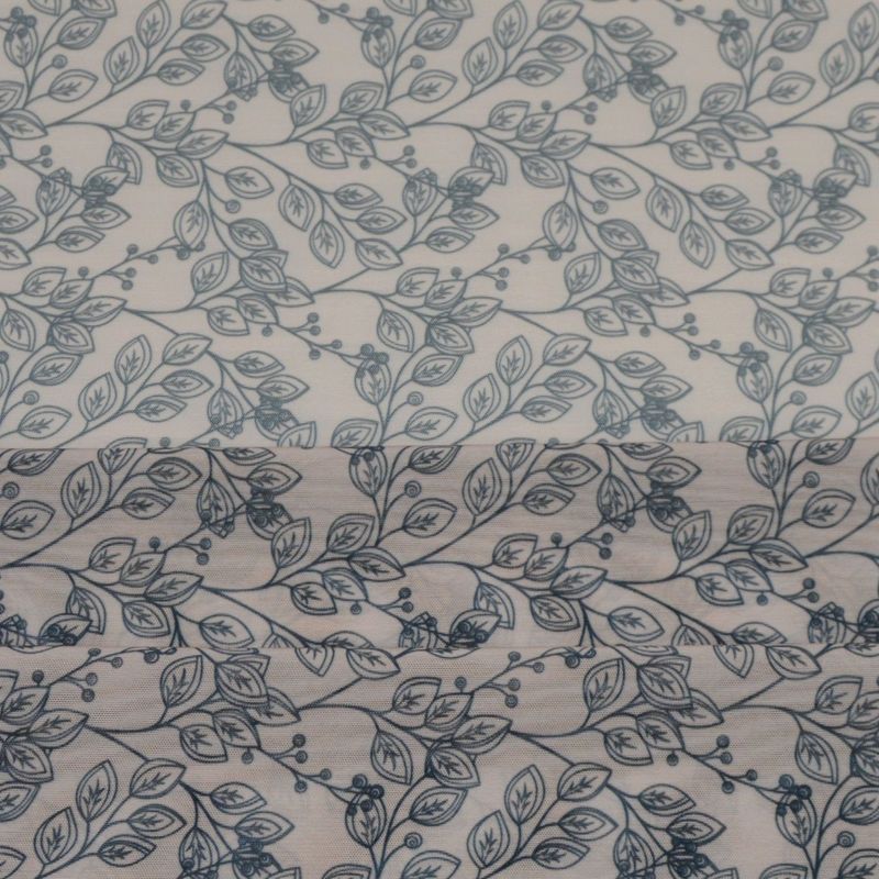 Rete elastica beige con motivo di foglie nere, larga 150cm (59.1")