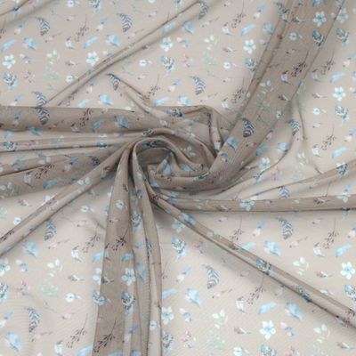 Beiges Stretch-Netz mit Feder- und Blumendruck, 150cm (59.1") breit