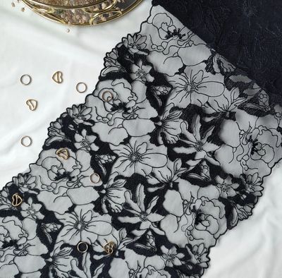 Embroidered Lace – Black, Semi-Sheer