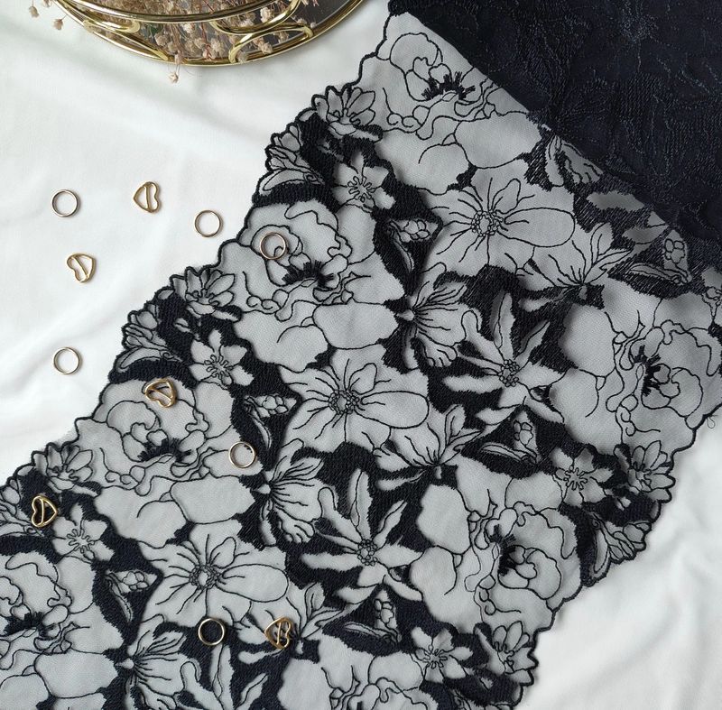 Embroidered Lace – Black, Semi-Sheer