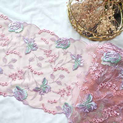 Pastel Pink Floral Embroidered Lace – Non-Stretch