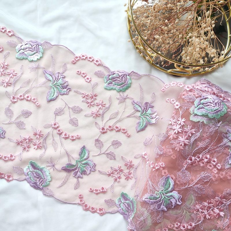 Pastel Pink Floral Embroidered Lace – Non-Stretch