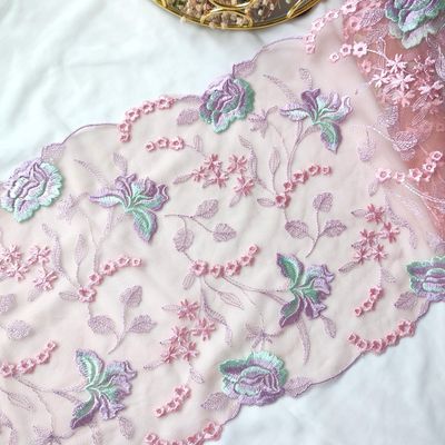 Pastel Pink Floral Embroidered Lace – Non-Stretch