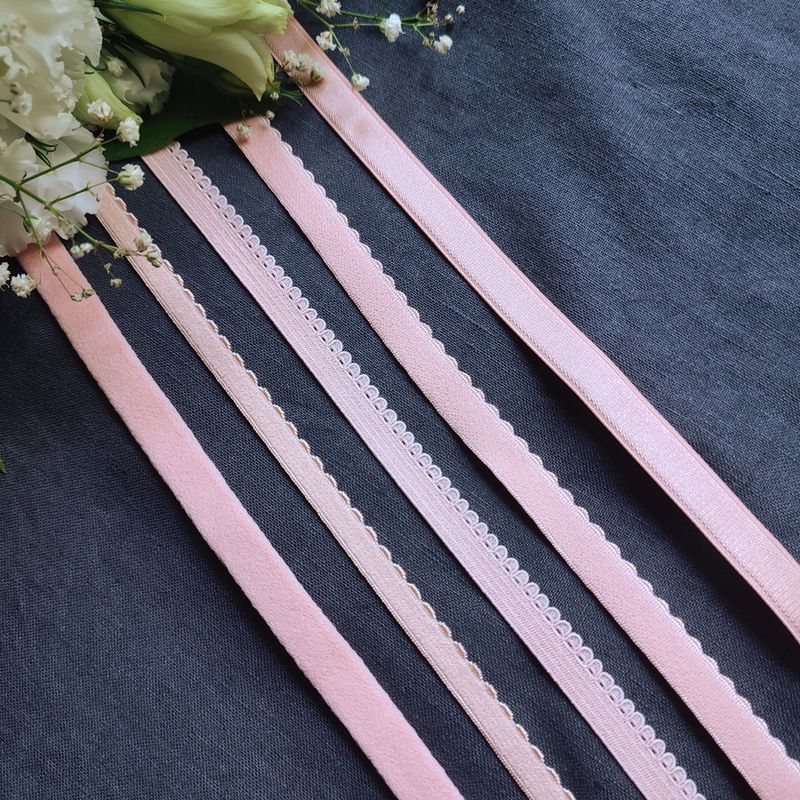 coral lingerie elastics in 5 styles – picot, strap and wire channeling options
