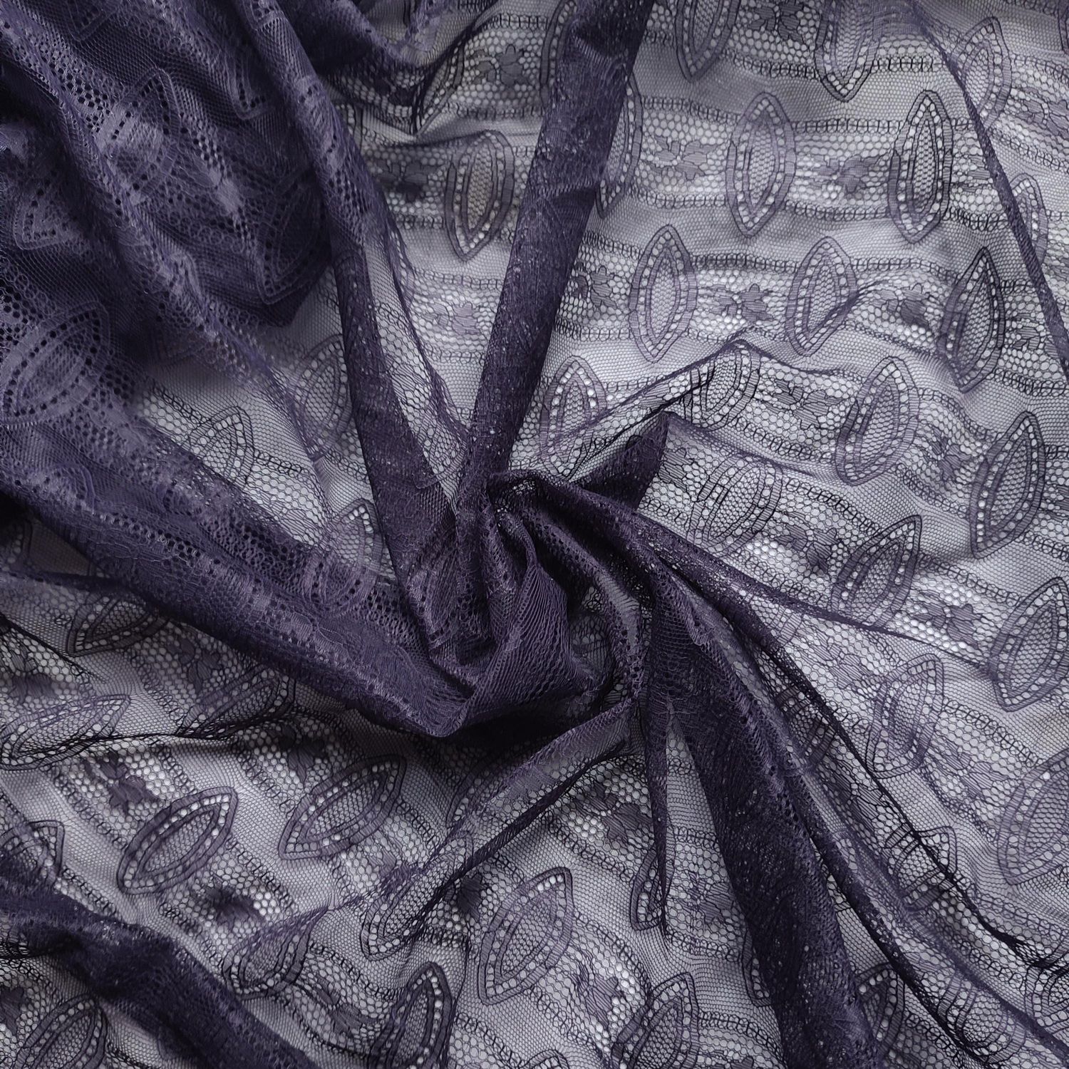 Aubergine geometric lace fabric, 100cm (39.4") wide